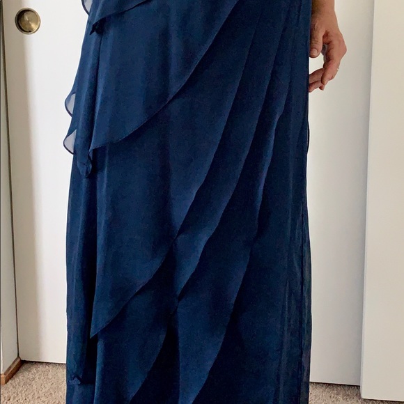 Adrianna Papell Ruffle Chiffon Blue Formal Dress - Picture 5 of 7